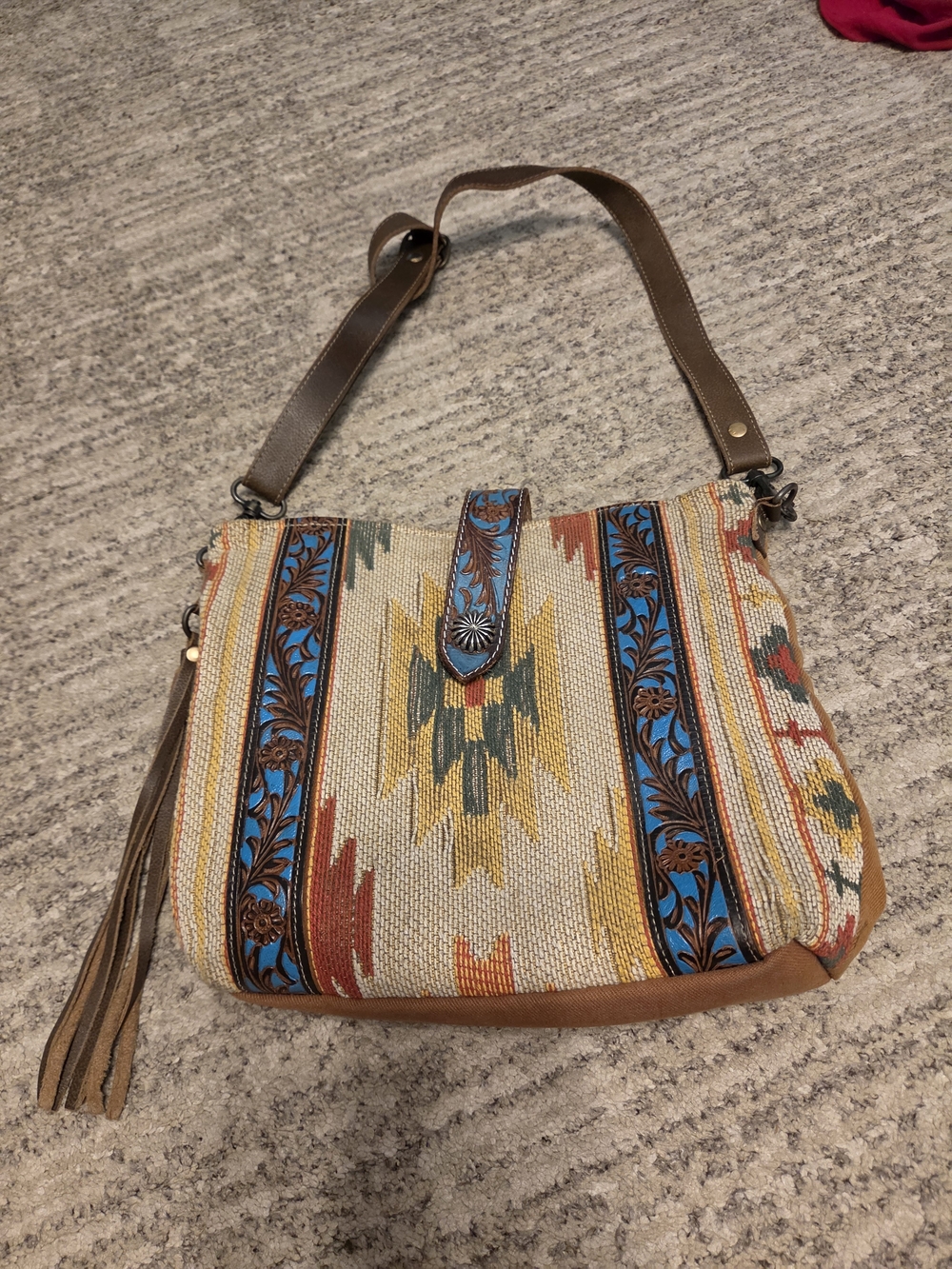 Myra Bag Southwestern Shoulder Bag in Blue, Tan & Mustard